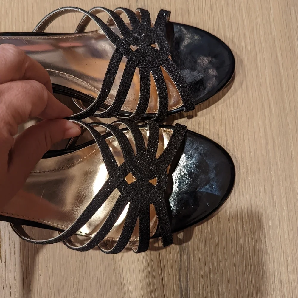 Women's Black Strappy Kitten Heels
